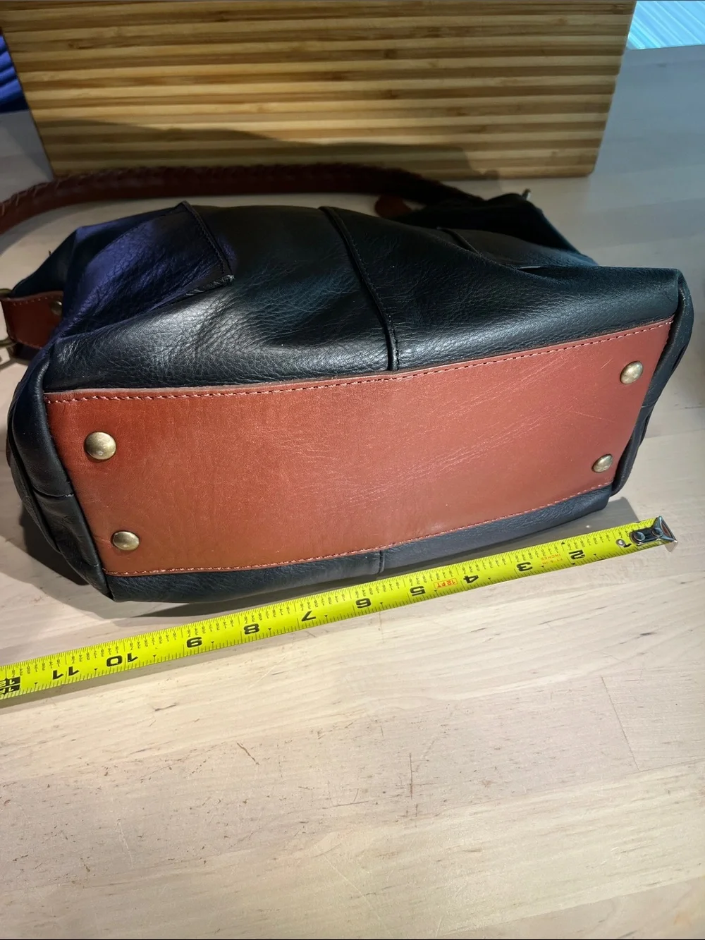 Sundance Black/Chestnut Brown Leather Accent with Cream Interior hobo bag